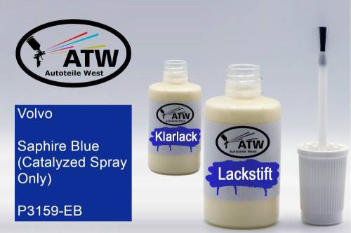 Volvo, Saphire Blue (Catalyzed Spray Only), P3159-EB: 20ml Lackstift + 20ml Klarlack - Set, von ATW Autoteile West.